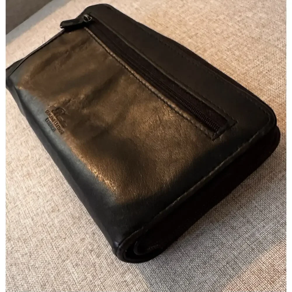 Vintage Brighton Black Leather Zip Around Wallet Checkbook